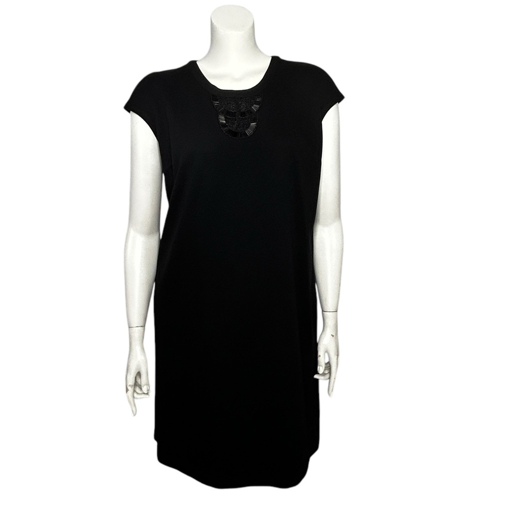 Dana Buchman Black Dress Womens XL Beaded Sheath Cap Sleeves